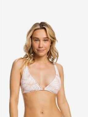 Roxy “palm tree dreams” beige and white Patterned bikini top M
